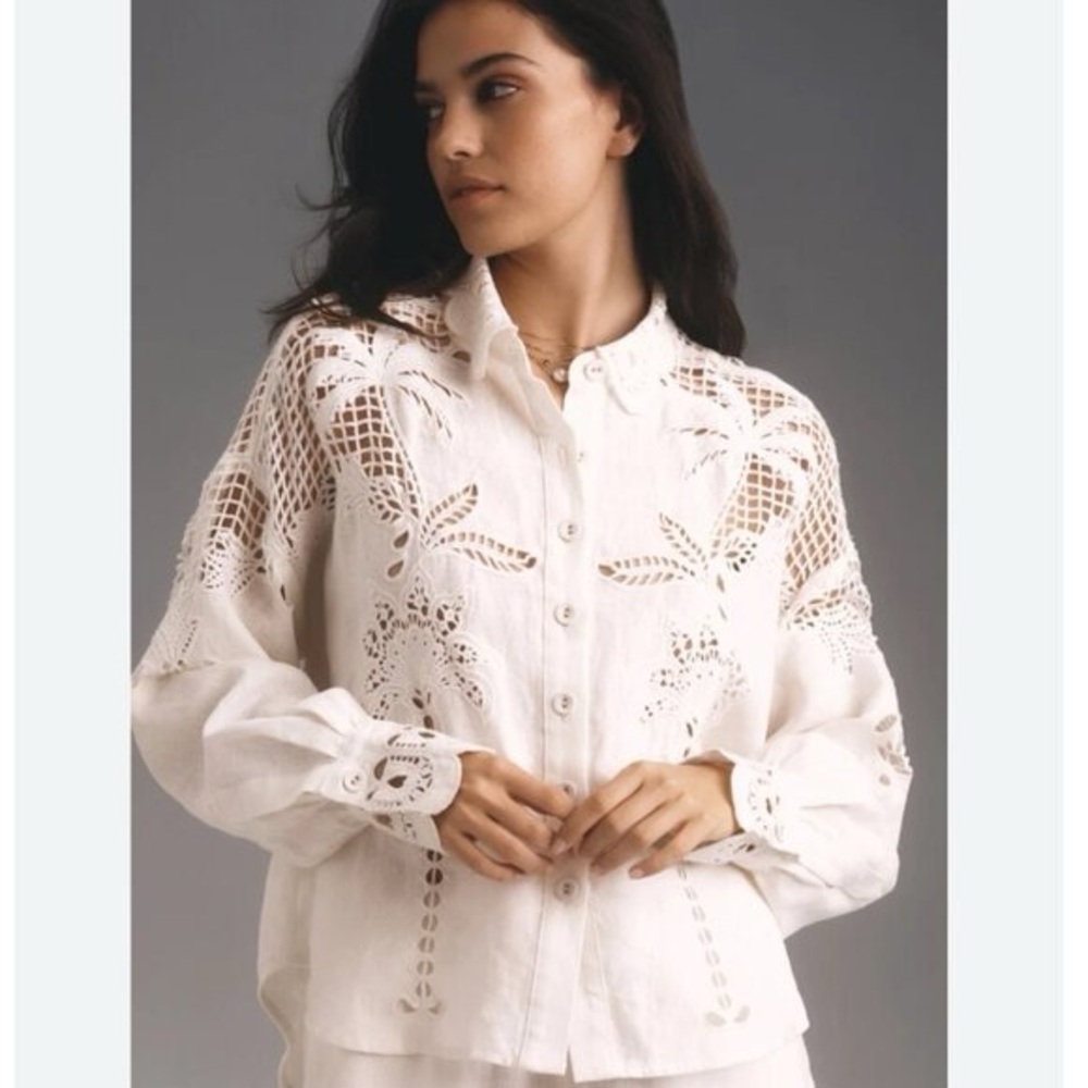 FARM Rio White Palms Richelieu Euroflax Premium Linen Shirt